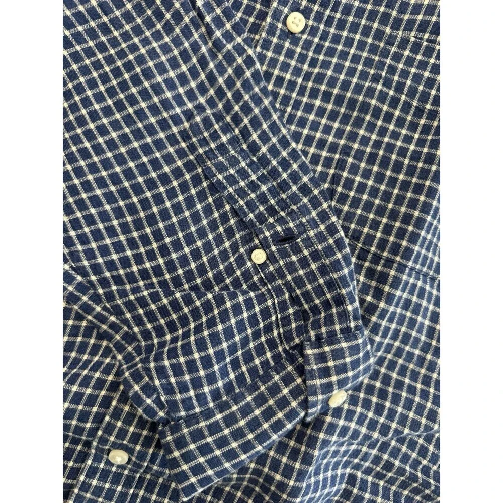 J. Crew men’s Irish Linen Large Button Down Shirt Blue White Striped